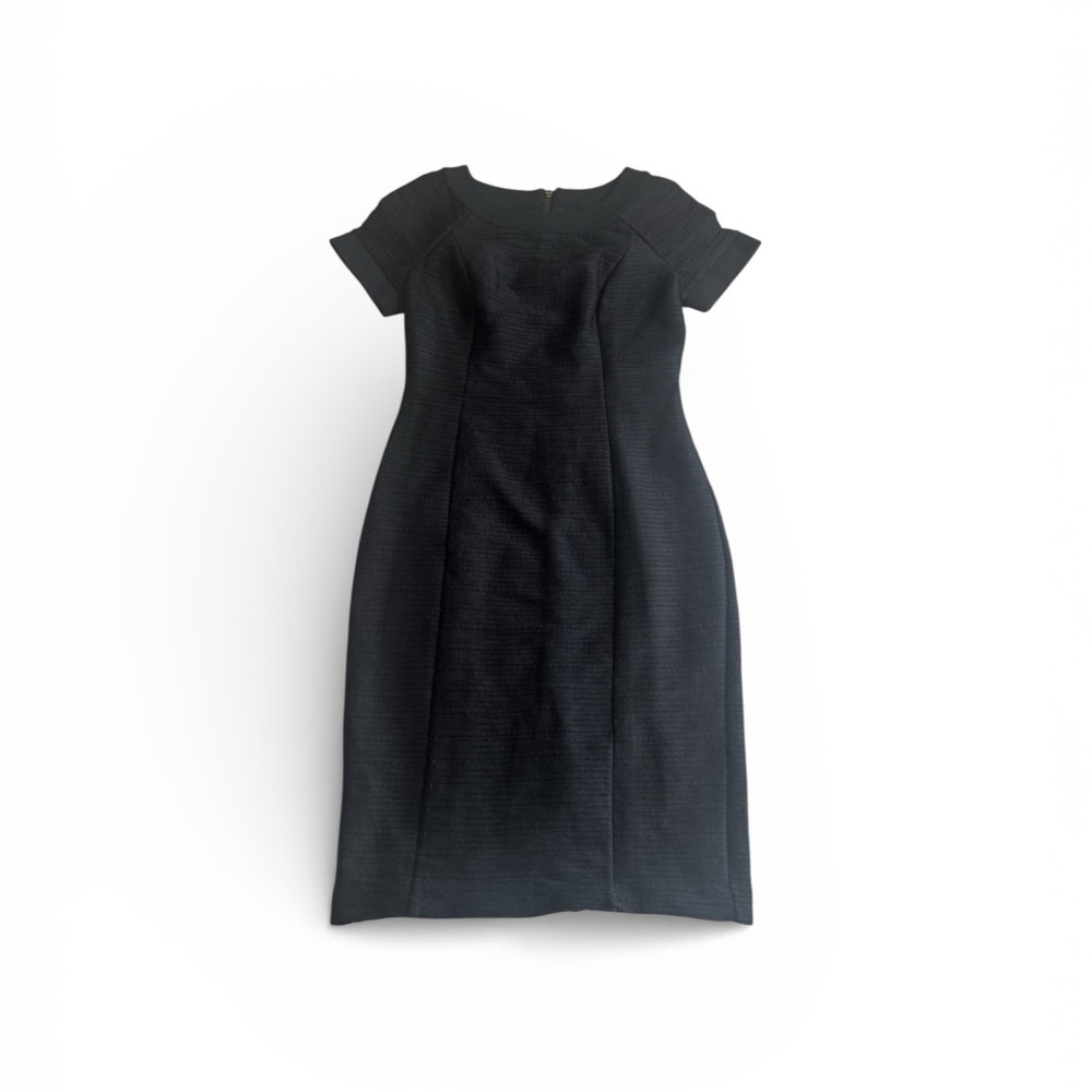 Maeve Womens Shift Dress Black Textured Stretch Button Back Cap Sleeve Lined 4